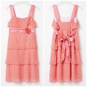 Candie's Girls Peach Pink Polka Dot Tiered Party Dress Flower Detail